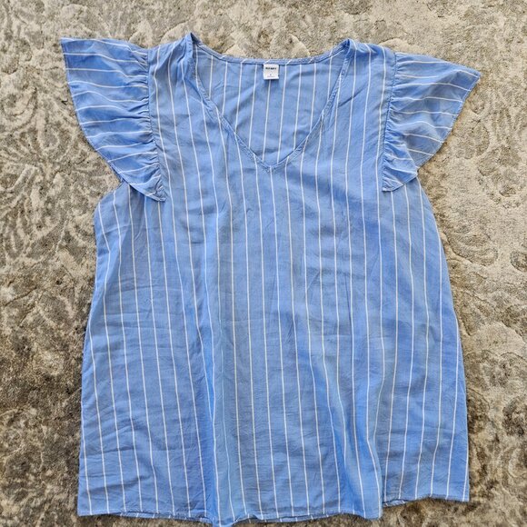 Old Navy Blue Striped Flutter Sleeve Top - Picture 2 of 4